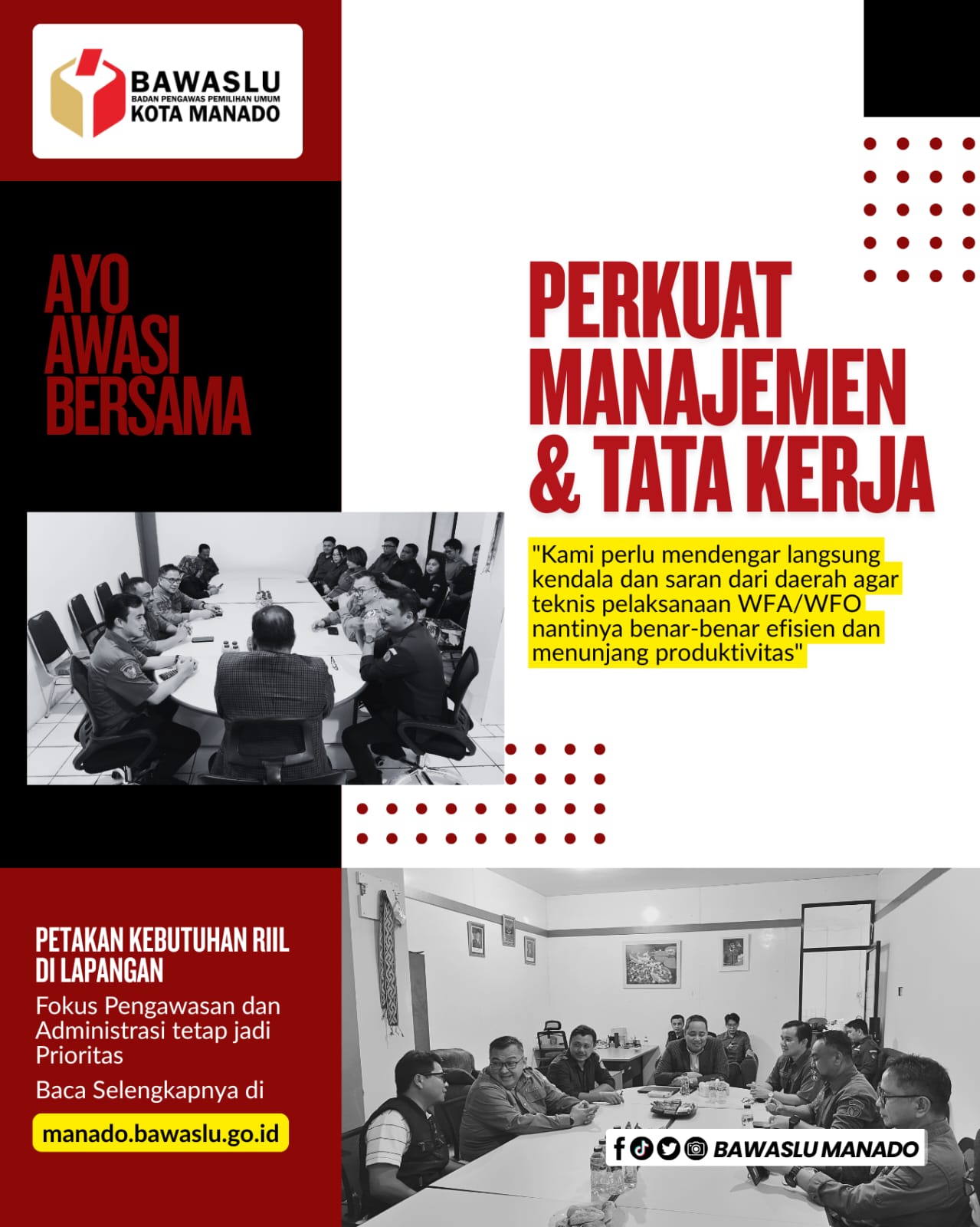 Perkuat Sinergi, Bawaslu Kota Manado Terima Kunjungan Strategis Terkait Penataan Kerja WFA/WFO
