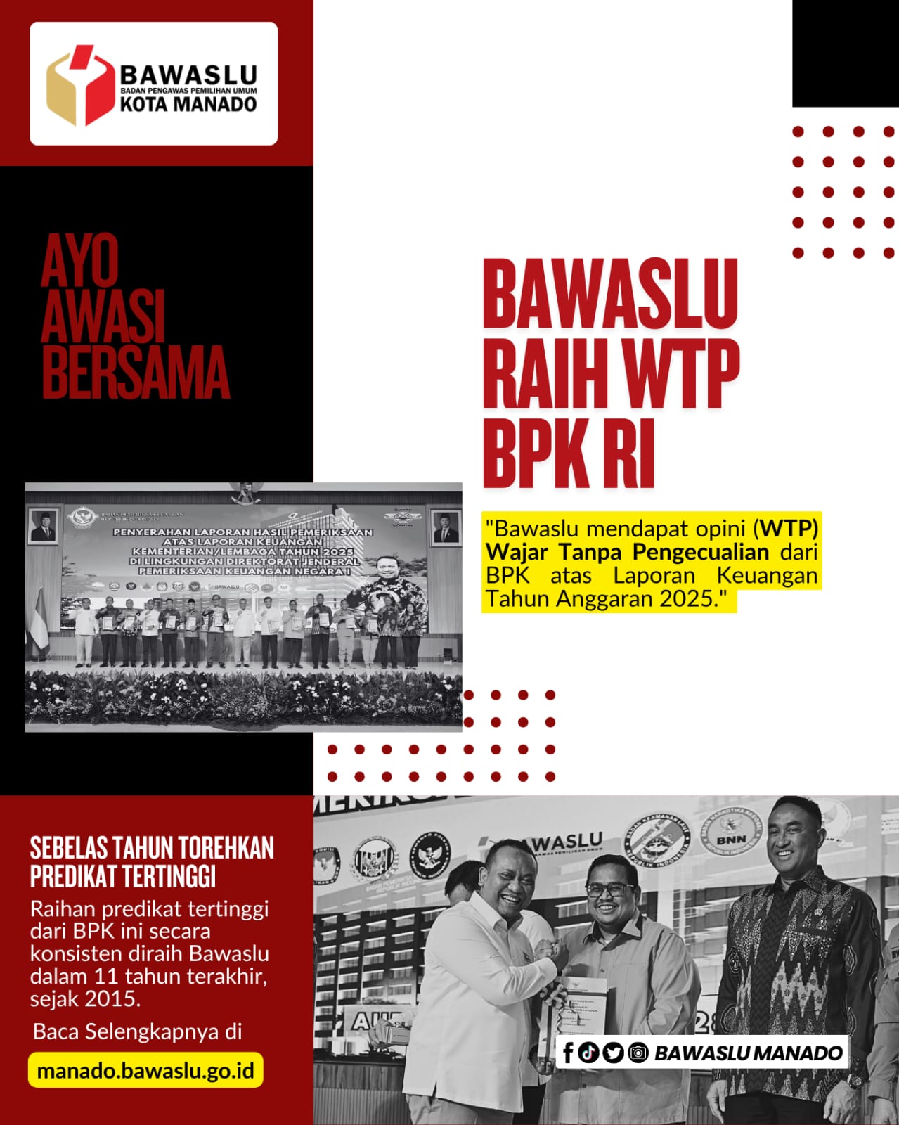Bawaslu Raih Opini Wajar Tanpa Pengecualian (WTP) atas Laporan Keuangan Tahun 2025