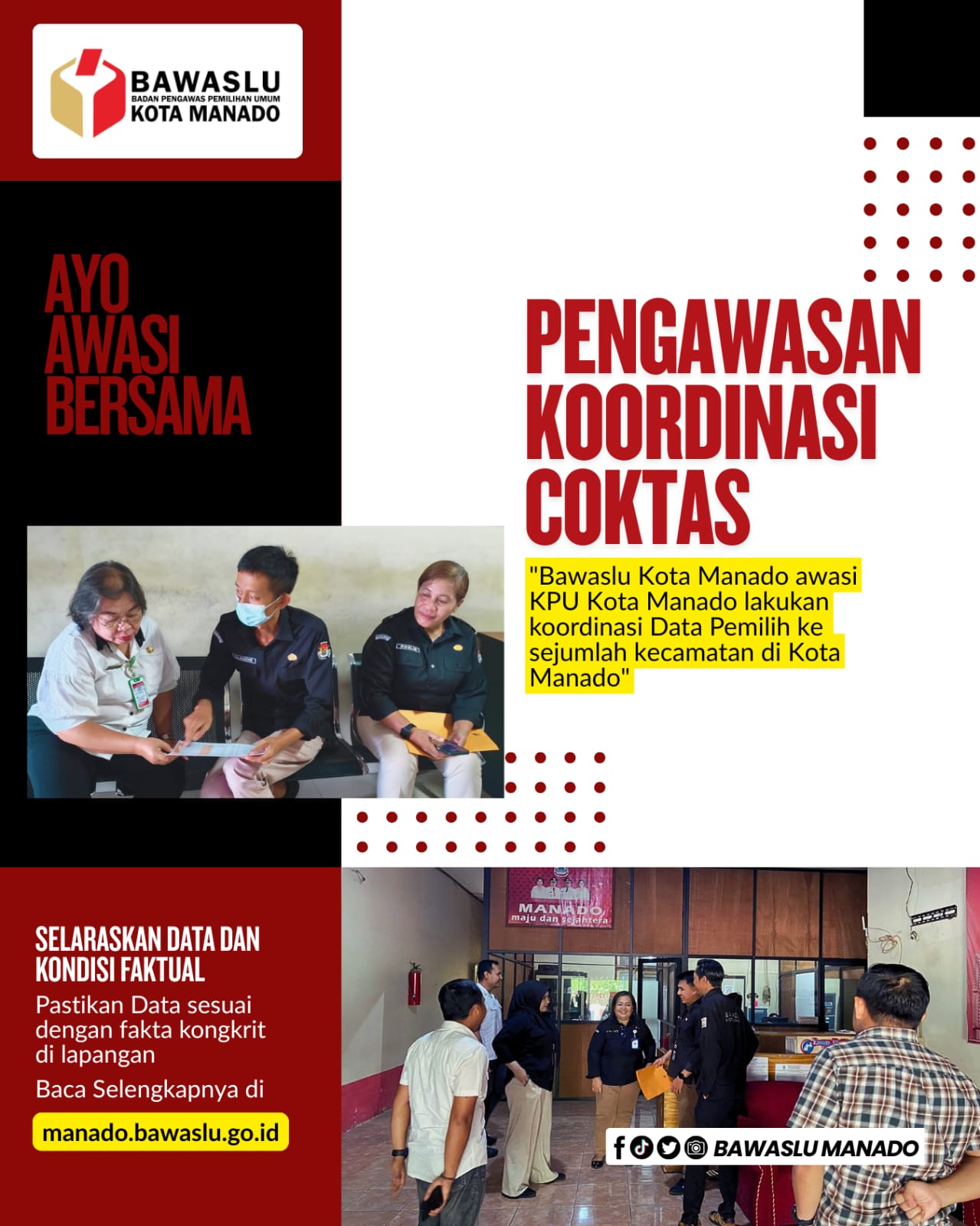 Bawaslu Kota Manado Awasi Koordinasi Data Pemilih KPU Kota Manado di Sejumlah Kecamatan