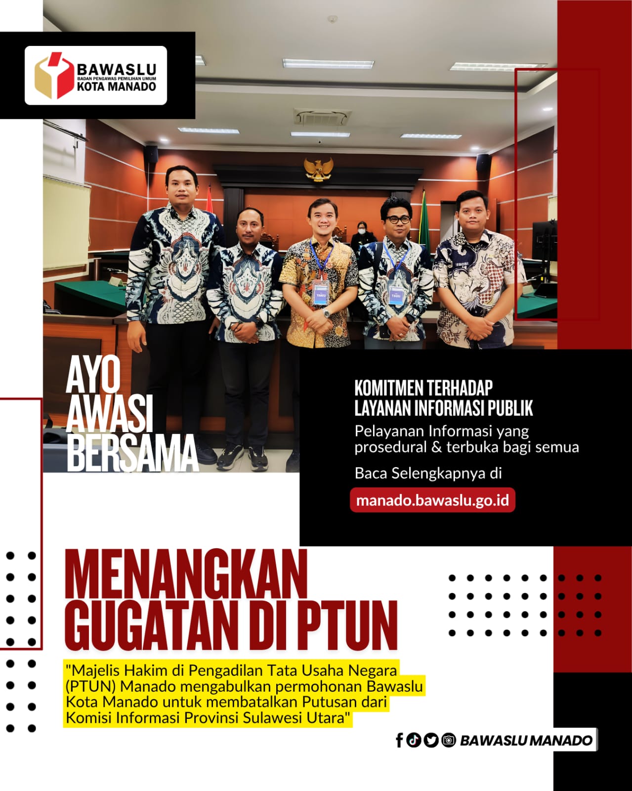 Jajaran Bawaslu Kota manado hadiri persidangan di PTUN Manado