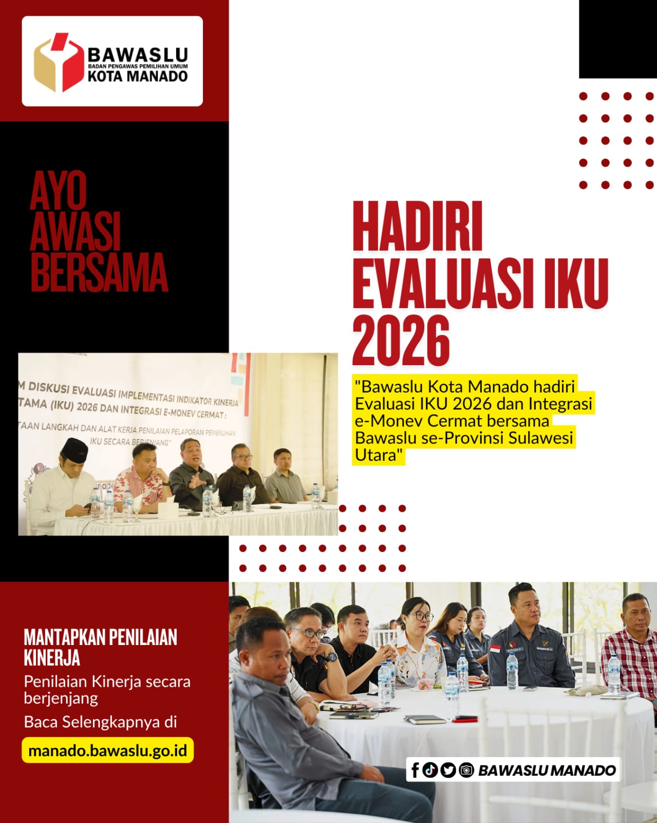 Bawaslu Kota Manado ikuti Evaluasi IKU 2026 dan Integrasi e-Monev cermat 