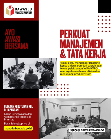 Perkuat Sinergi, Bawaslu Kota Manado Terima Kunjungan Strategis Terkait Penataan Kerja WFA/WFO